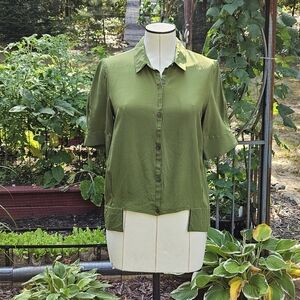 100% Silk Leaf Green Button Down